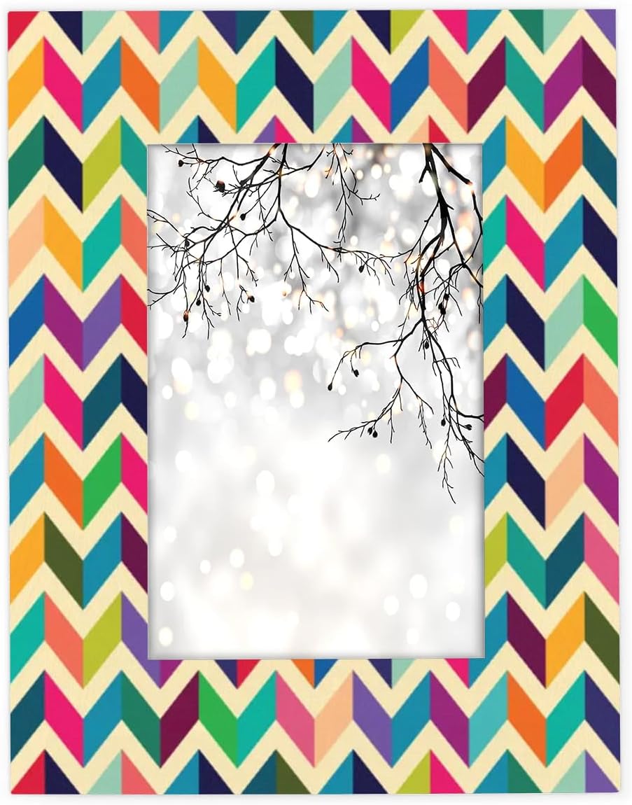 Tavisto Geometric Pattern Colorful 4x6 Picture Frame Multicolored Wooden Photo Frames for Tabletop Display Wall Mounting Fits 4x6 Pictures Home Office Decor