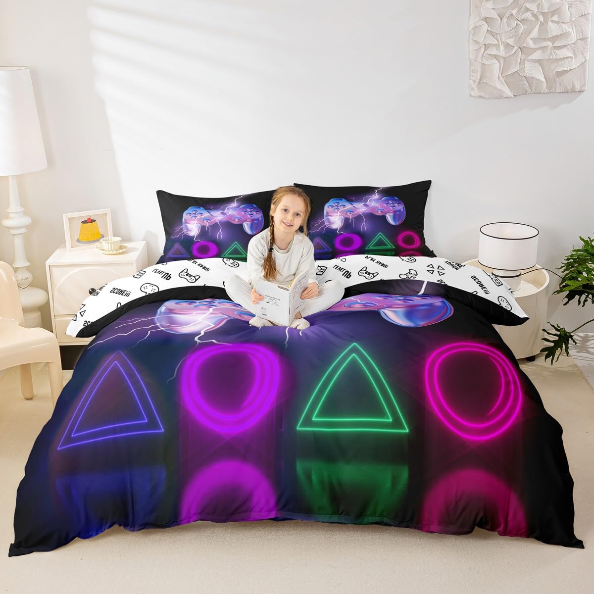 Homemissing Set di biancheria da letto per letto super king size, motivo videogiochi, decorazione per la camera dei bambini, con motivo videogiochi, leggero
