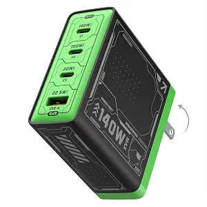 MFish 140W USB-C Charger Block, 4-Port PD 3.1 GaN Laptop Charger, Black