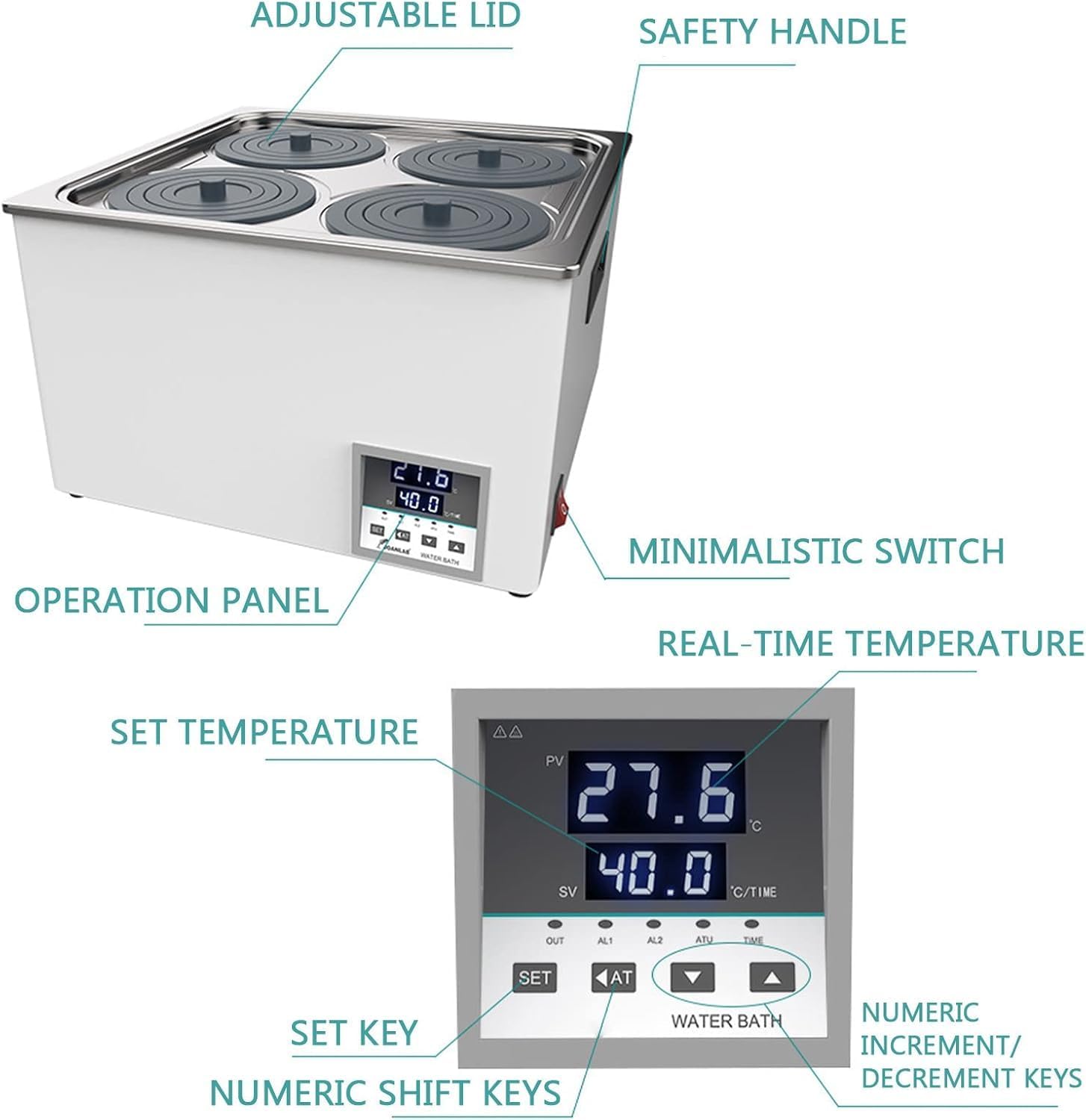 3l Digital Lab Water Bath, Wb100-1 Thermostatic Heater, Stainless Steel, 110v, Timer, Electric Heating Device For Laboratory Experiments, Adjustable Opening