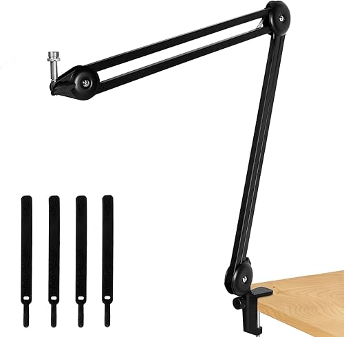 Miniatura 2 de Soporte de micrófono de suspensión ajustable con brazo de tijera con resorte integrado, soporte de micrófono compacto para transmisión de radio,