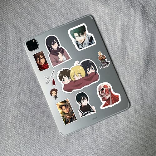 Image of LERITO Attack on Titan Sticker Pack, 55+ Pieces, Waterproof Vinyl Decals, Multicolour, for Laptop, Journal, Guitar, Mobile Phone