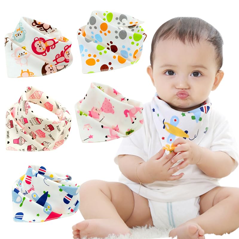 BabyGo Cotton Baby Bandana Bibs | Soft, Adjustable, Washable Feeding Bib Aprons for Infants & Toddlers, Gentle on Skin, Reusable, Comfortable & Ideal for Mealtime | Random Colors
