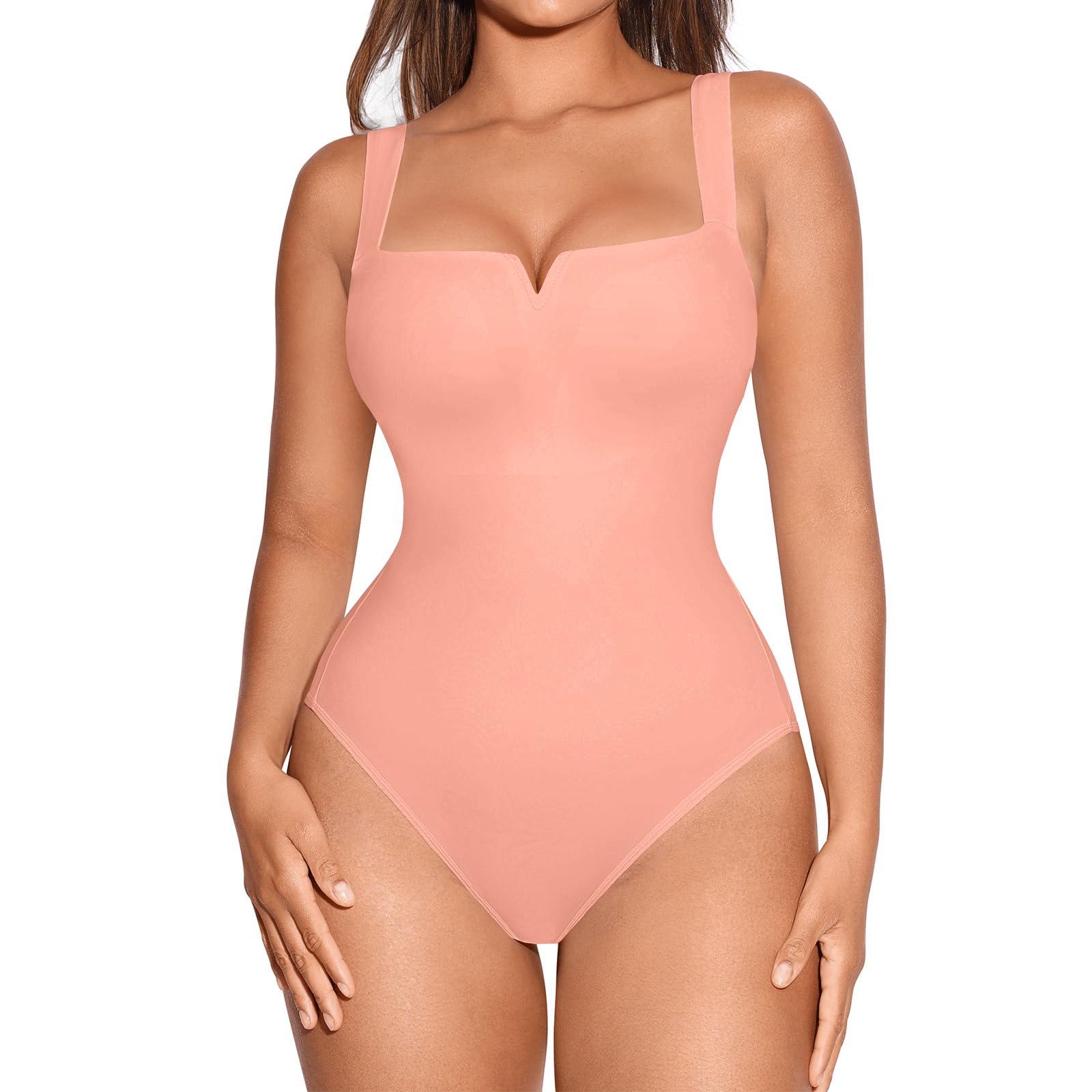 FeelinGirl Square Neck Shapewear Bodysuit for Women Sleeveless Tummy Control Slimming Bodysuit Going Out Tank Tops