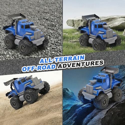 Image of Kidology Monster Truck City Service Friction Car Toy | Push & Go All-Terrain Off-Road Vehicle with Flashing Lights & Sounds | Heavy-Duty Big Wheel Action Toy for Kids (Blue)