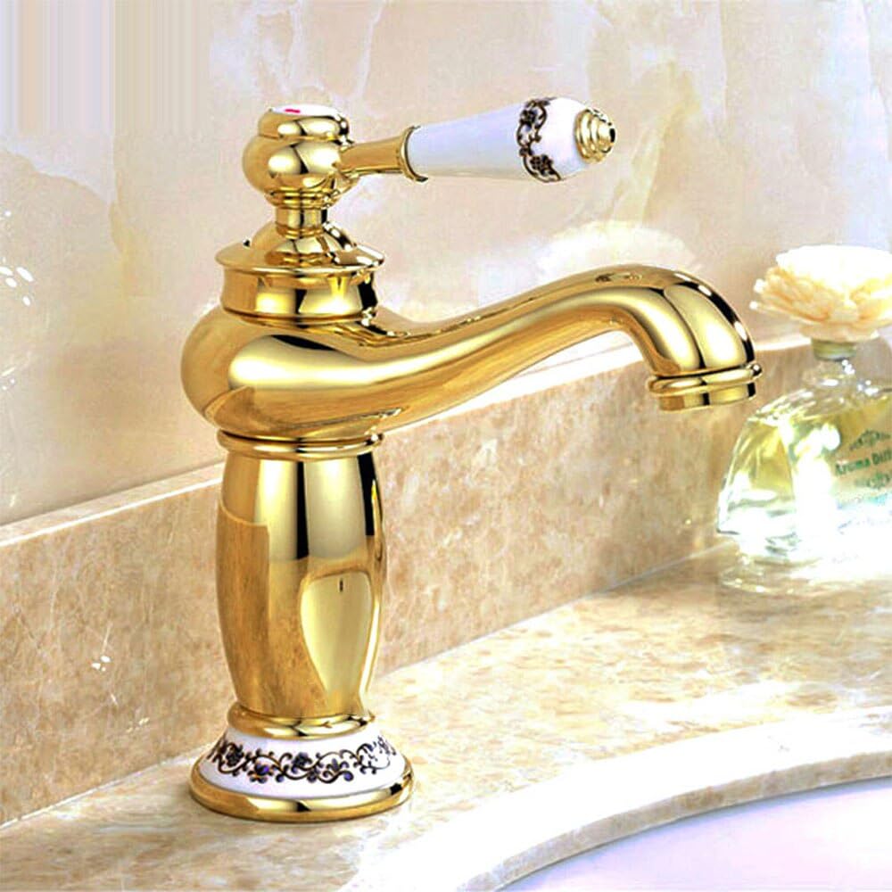 Robinet mitigeur de lavabo en laiton or JCAKES pour eau chaude et froide