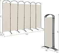 Vista 7 de Giantex Divisor de habitación plegable de 6 paneles de 6.2 pies, color blanco, pantalla de privacidad de tela plegable independiente de 130 pulgadas