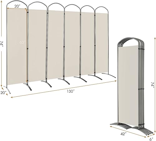 Miniatura 7 de Giantex Divisor de habitación plegable de 6 paneles de 6.2 pies, color blanco, pantalla de privacidad de tela plegable independiente de 130 pulgadas