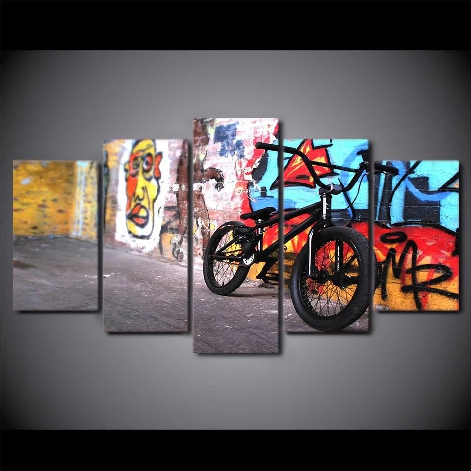 Deco Murale Salon 5 Parties Vélo Graffiti Toile BMX avec Cadre