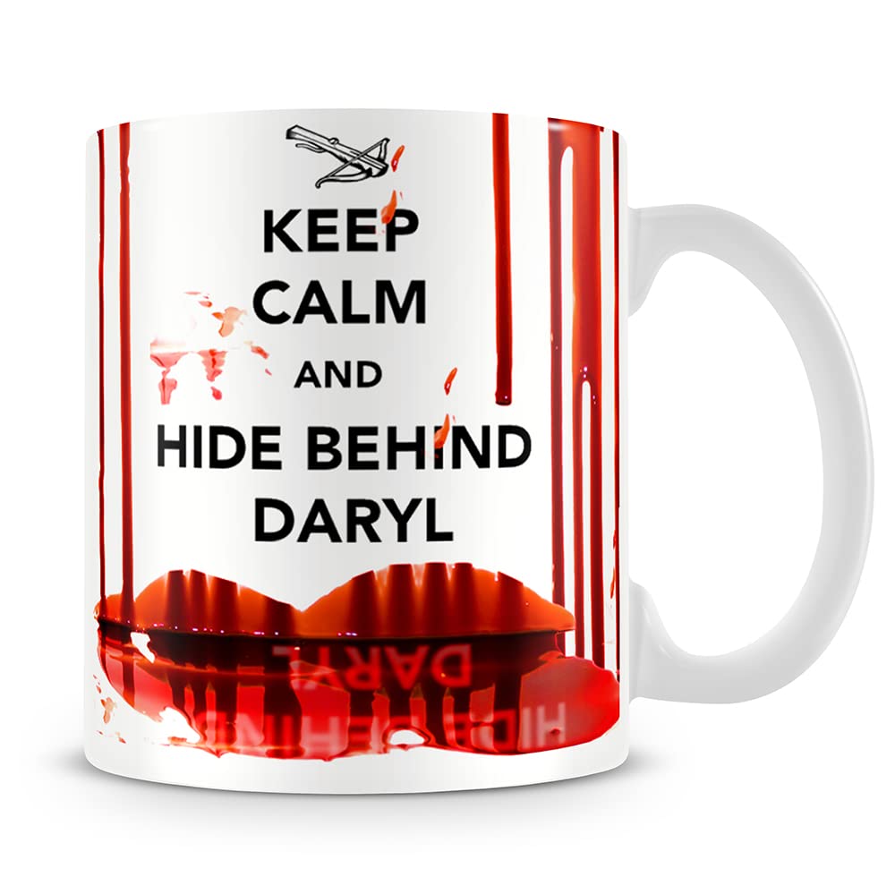 Giftme Keep Calm and Hide Behind Daryl Walking Dead, Birthday, Christmas Coffee Tea Mug Unique 11oz White Ceramic Mug.