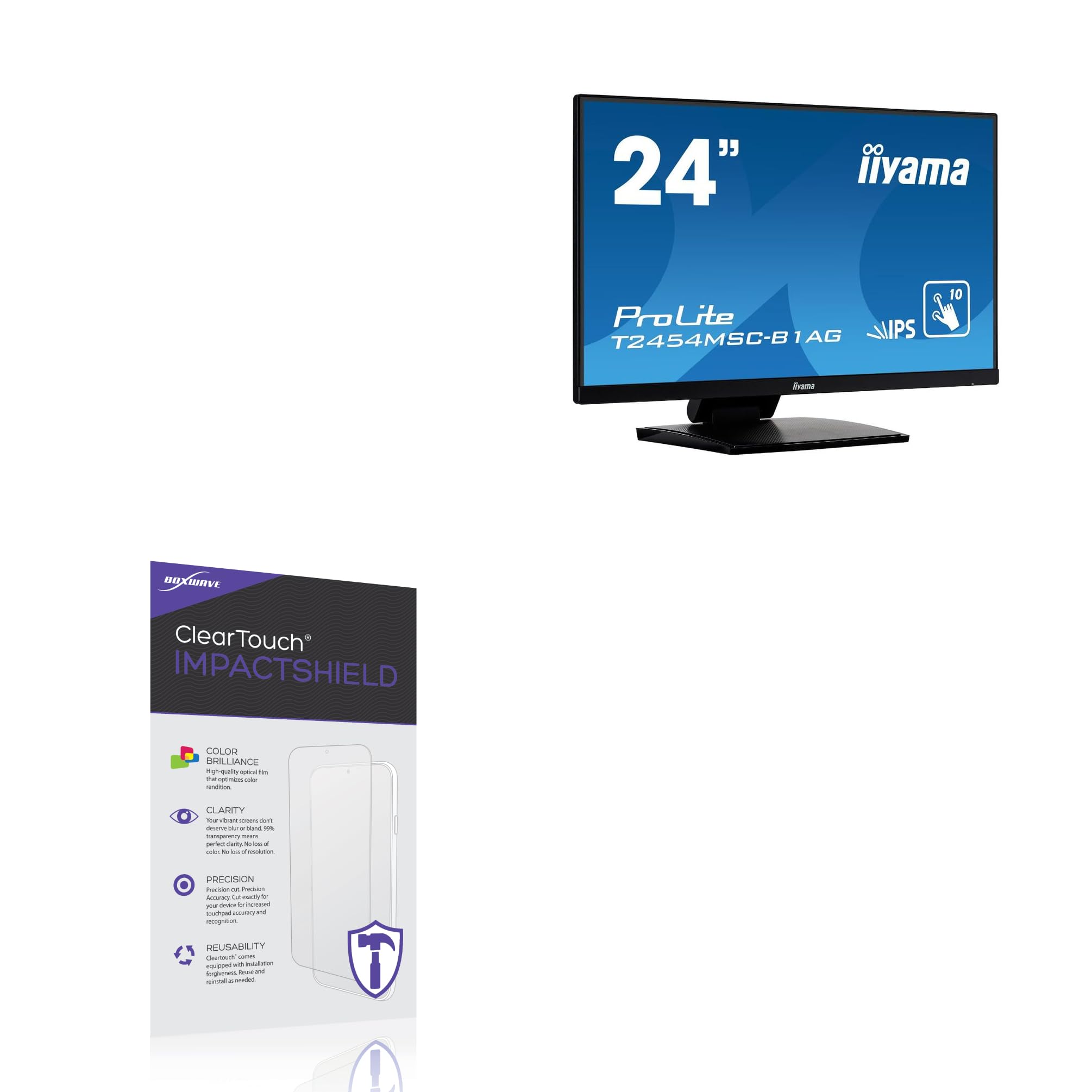 BoxWave Screen Protector Compatible With IIyama PROLITE T2454MSC-B1AG - ClearTouch ImpactShield (2-Pack), Impenetrable Screen Protector Flexible Film