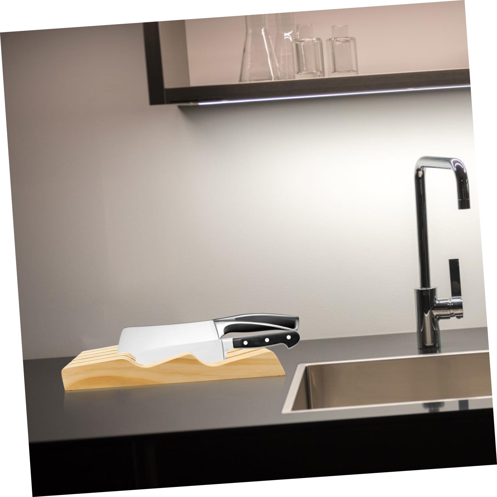 SOLUSTRE Beech Knife Storage Rack Universal In-drawer Knives Holder Kitchen Drawer Organizer