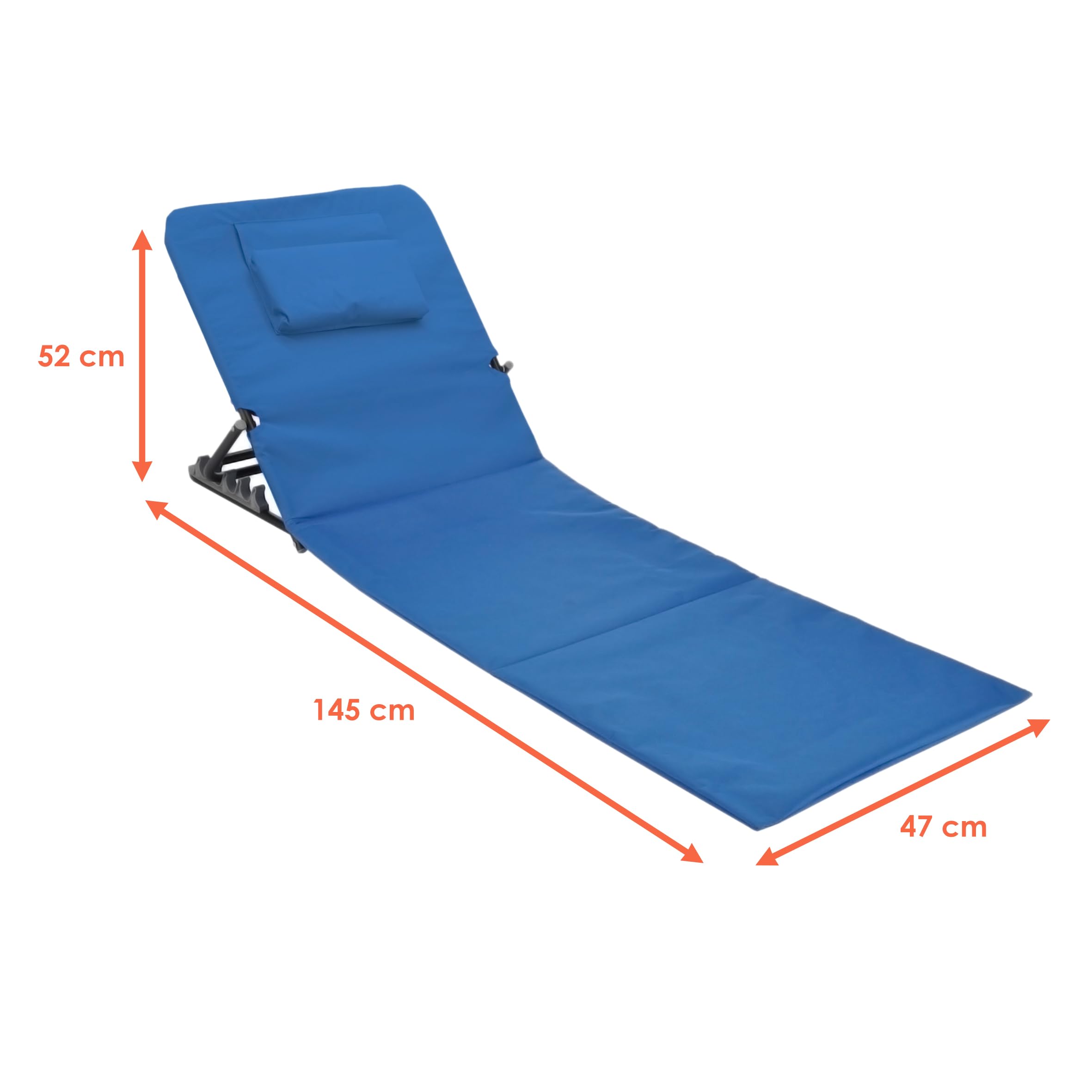 Spetebo Tapis de plage avec coussin pliable bleu avec dossier réglable pour jardin, camping, pique-nique, voyage, vacances