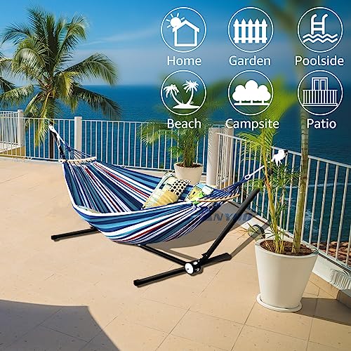 Anyoo Garden Cotton Hammock Comfortable Fabric Hammock With Spreader Bar Durable Hammock Up To 450Lbs Portable Lightweight Hammock With Travel Bag,Perfect For Camping Outdoor/Indoor Patio Backyard #TOP5