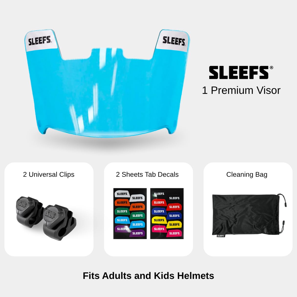 SLEEFS Viseras de fútbol para casco, visera de fútbol profesional tintada de color transparente, protector facial y ocular, se adapta a cascos de jóvenes y adultos, incluye clips de visera rápidos +