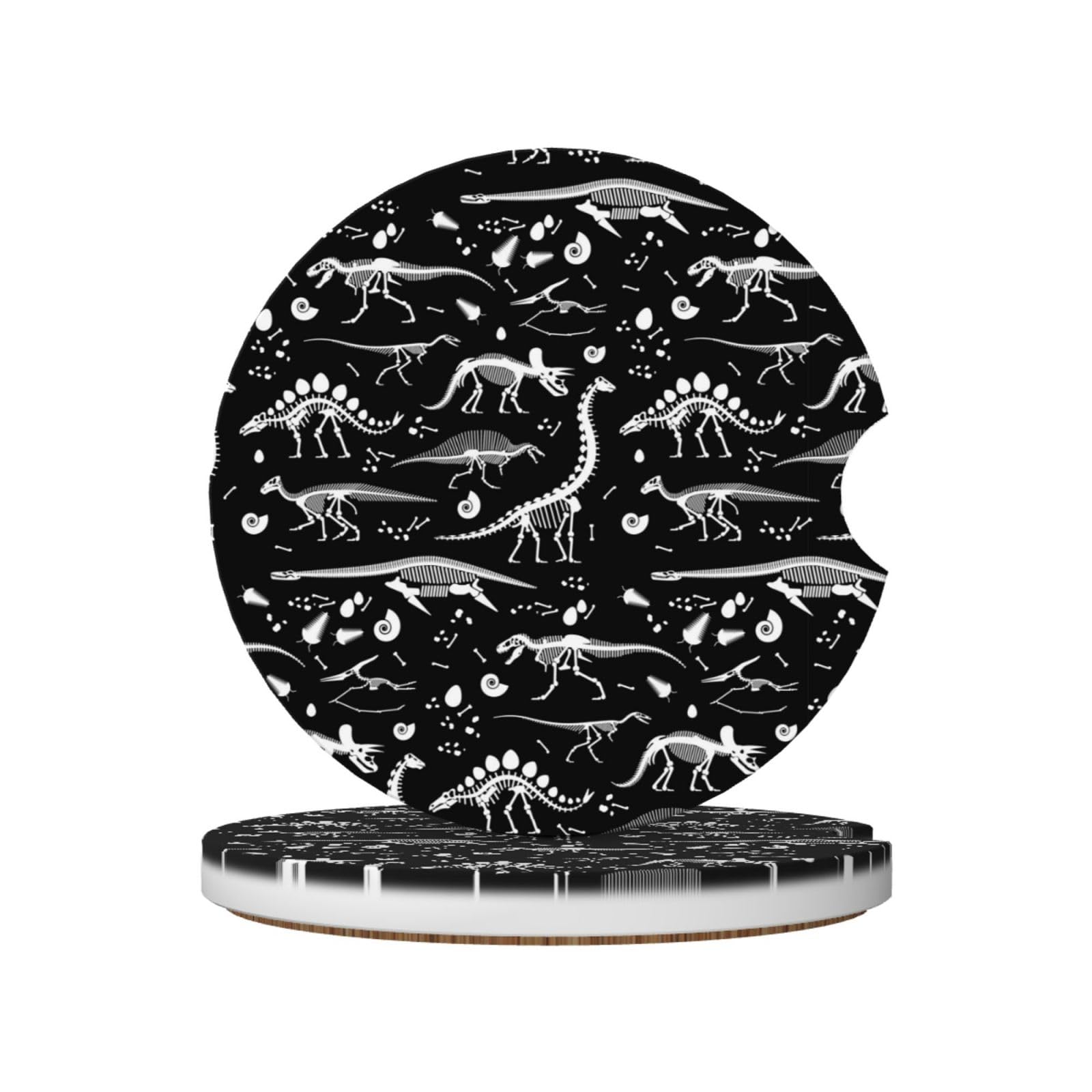 Set of 2 Dinosaur Skeleton Ceramic Absorbent Car Coasters