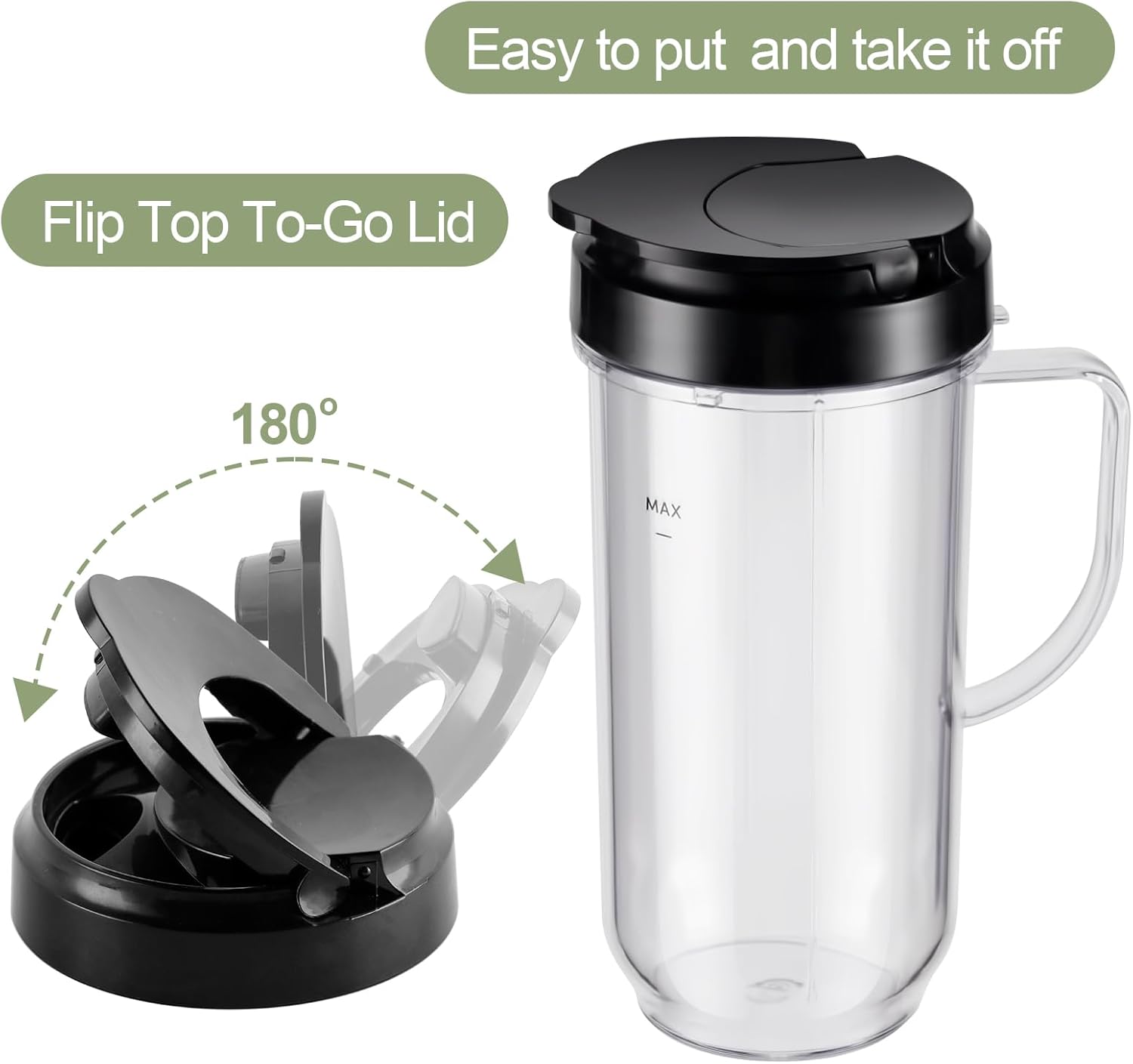 Equust 4-piece Tall 22oz Mug Cups with Flip-Top To-Go Lids Replacement Parts Compatible with 250W Magic Bullet Blender Cups MB1001