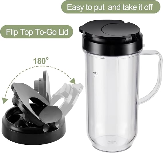 Equust 4-piece Tall 22oz Mug Cups with Flip-Top To-Go Lids Replacement Parts Compatible with 250W Magic Bullet Blender Cups MB1001