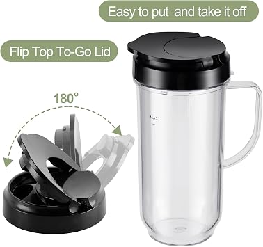 Equust 4-piece Tall 22oz Mug Cups with Flip-Top To-Go Lids Replacement Parts Compatible with 250W Magic Bullet Blender Cups MB1001