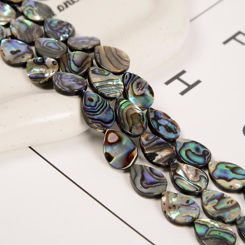 24 Pcs 12x16mm Natural Abalone Shell Teardrop Shape Beads for Jewelry Making DIY Bracelets Earrings Necklace