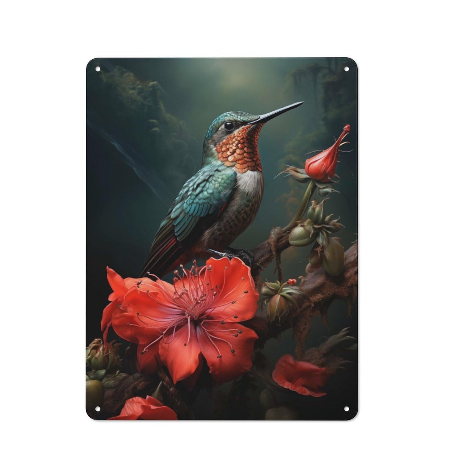Junmoney Bird And Flowers Industrial Metal Wall Sign 40X30cm Featuring Urban Room Decor For Loft, Studio, Office Or Creative Room