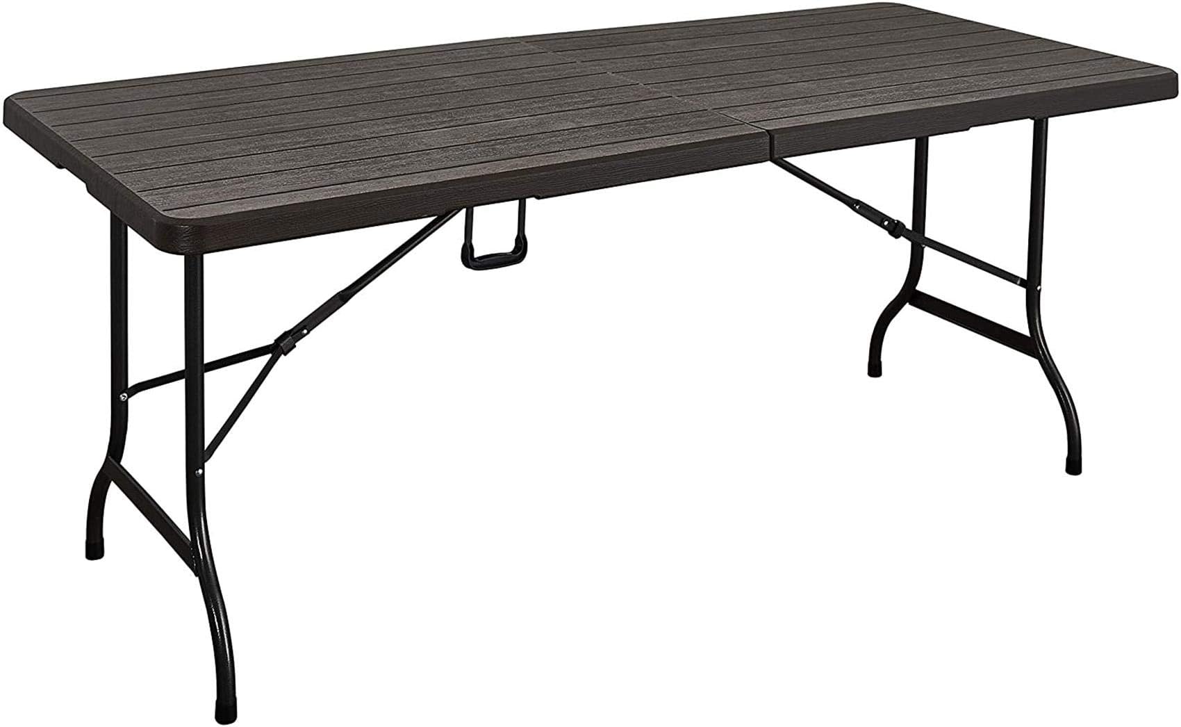 LANNY Portable Plastic Folding Table SZK180 Brown Wood design 180 * 75cm for 6-8 person