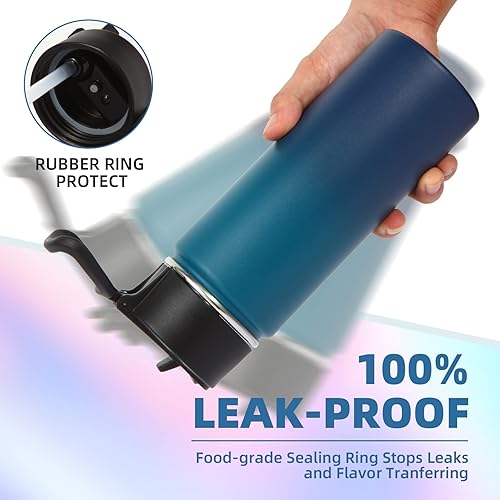 Miniatura 5 de Volhoply Paquete de 4 botellas de agua aisladas de 18 onzas, botellas de agua de acero inoxidable para niños con popote, botella térmica de metal