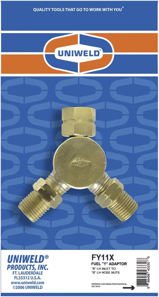 Uniweld FY11X Brass "Y" Connector Size "B" Connects "B" Lh to "B" Hose Nut Lh