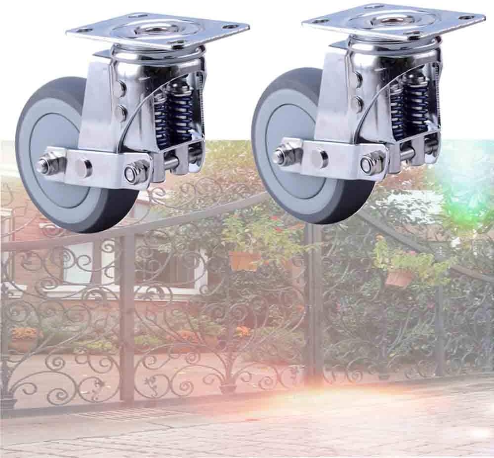 Hyfeng (3/4/5inch) Spring Loaded Swivel Caster with Brake,Gate castor,rubber Wheels,200 lbs Load Capacity,Used in home gate wheels, iron gate wheels, factory door wheels, etc.