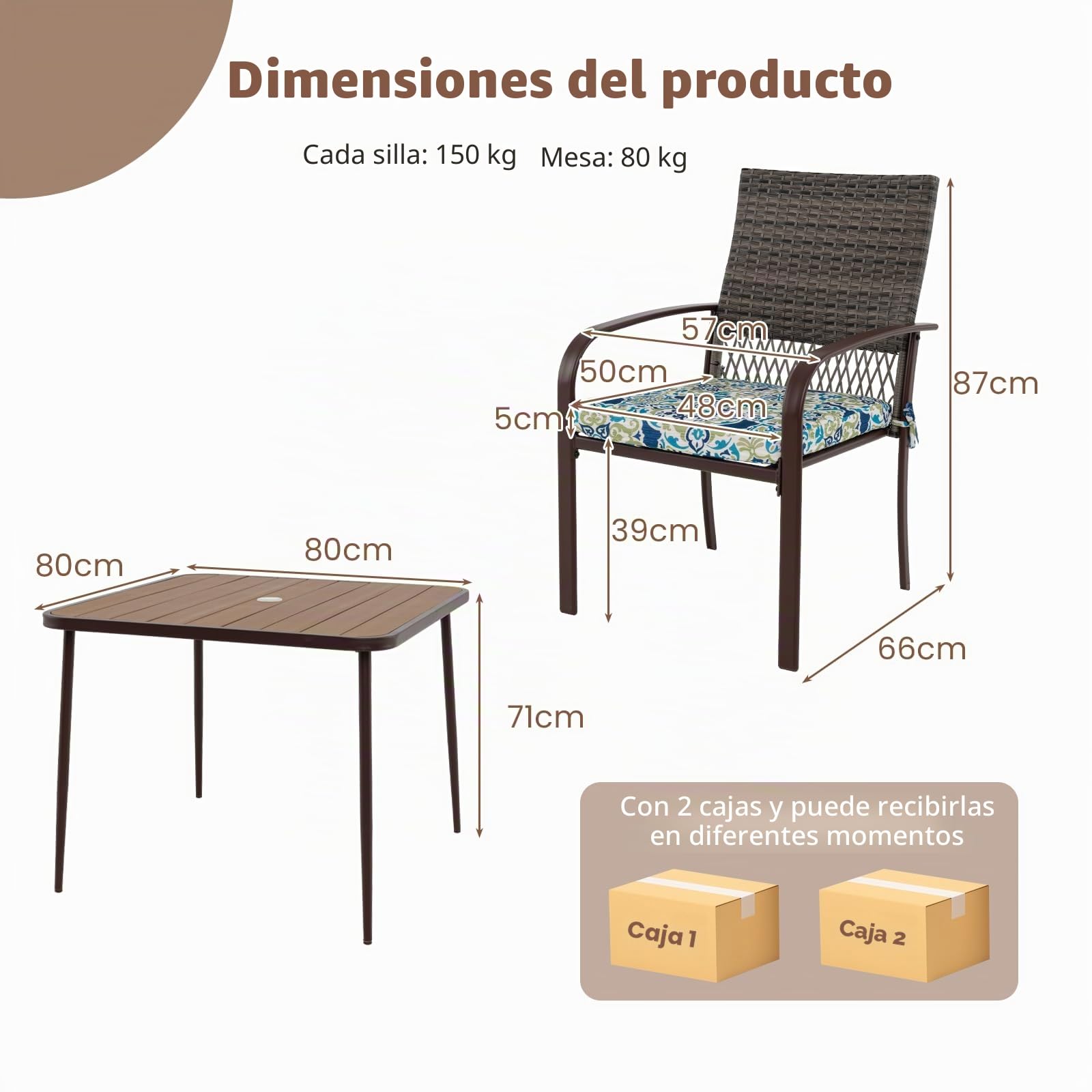 LIFEZEAL Conjunto de Muebles de poliratán, Mesa Centro de jardín con 4 sillas, Juego de Muebles de Comedor Exterior con Cojines y Orificio para sombrilla, para terraza, balcón, Zona de Piscina