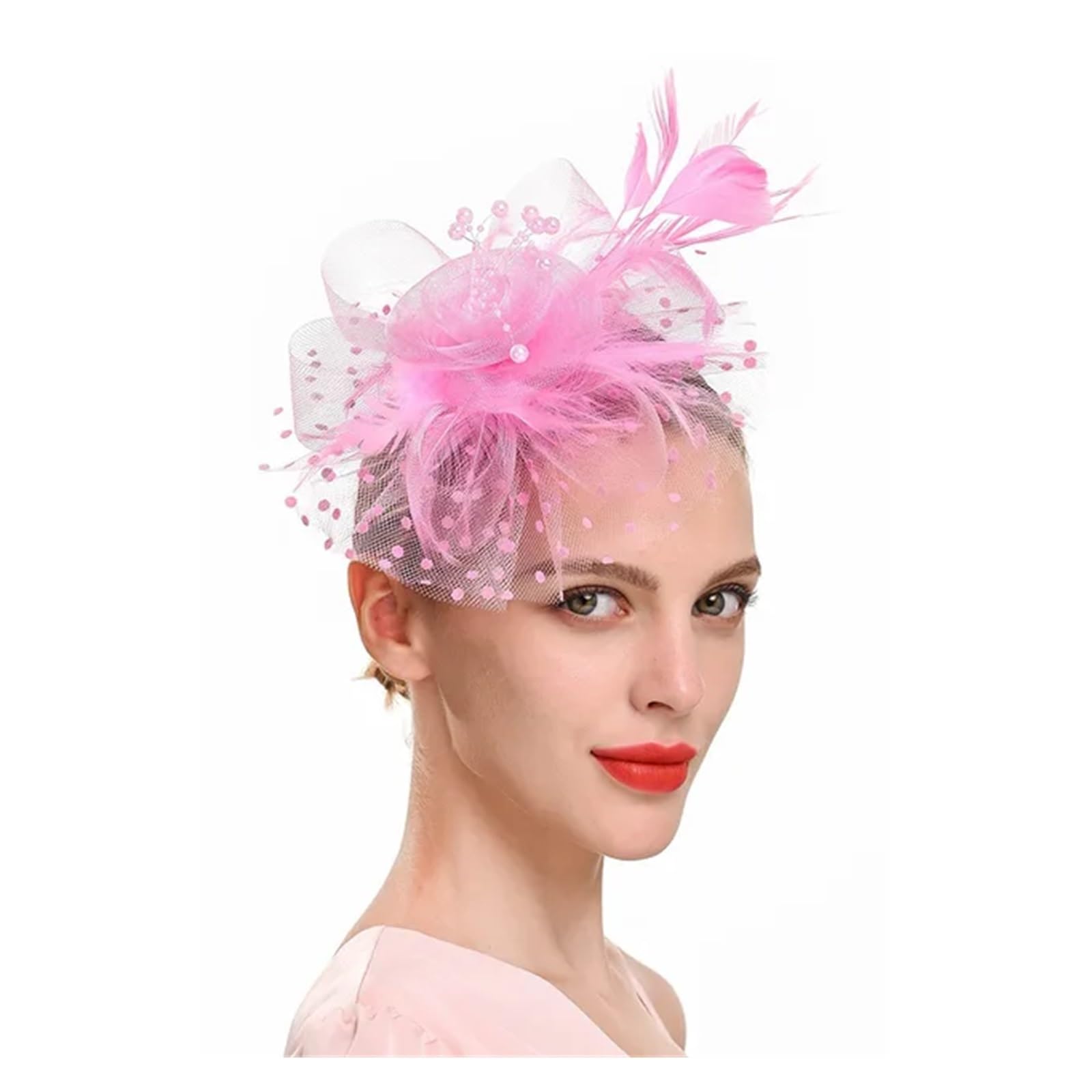 UALXPAO Wedding Hats Vintage Fascinators For Women Ascinator Hats For Wedding And Church Headband Hat Caps Tea Party for Tea Party,Weddings(Pink)