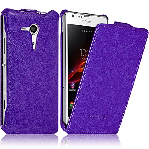KARYLAX Seluxion - Housse Etui Coque Rigide à Clapet pour Sony Xperia SP Couleur Violet + Film de Protection