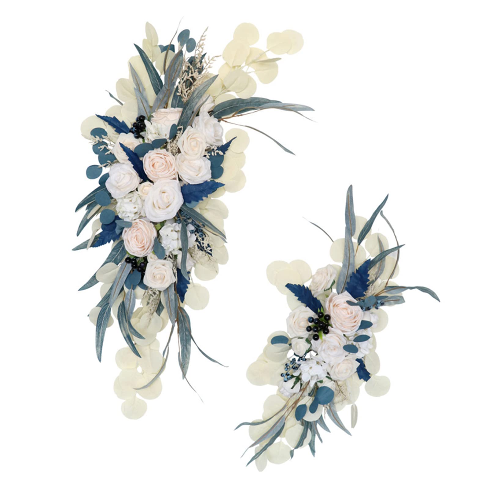 KWQBHW 2 Pcs Wedding Arch Flowers Kit Artificial Peony Rose Flower Swag for Wedding Arch Champagne and Blue Floral Swag for Wedding Reception Backdrop Decor