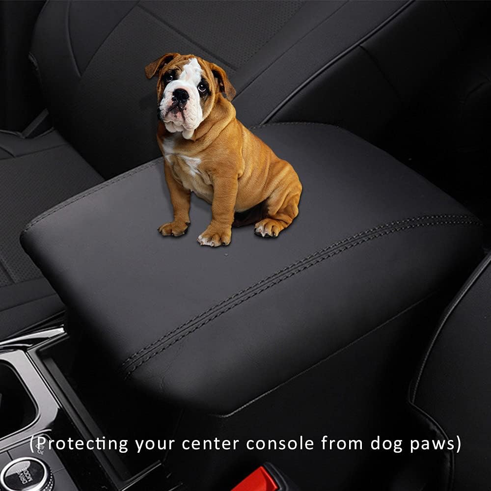 INTGET for 2026 Ford Explorer Accessories Center Console Cover for Ford Explorer 2020 2021 2022 2023 2024 2025 Leather Car Middle Armrest Arm Rest Lid Dog Seat Cover Protector(Black Stitches)