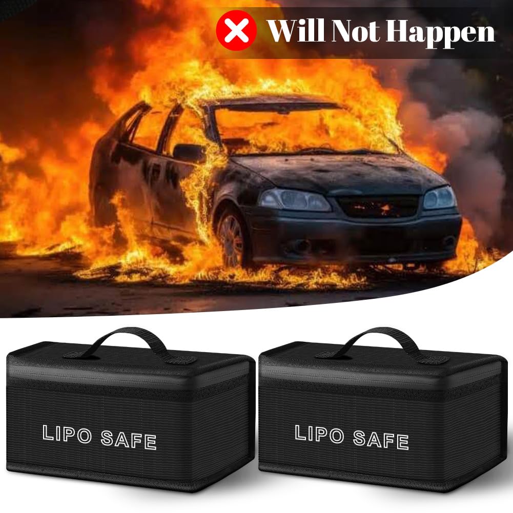 Vicloon Borsa di Sicurezza Della Batteria Lipo, 2 Pezzi Lipo Bag Borsa di Sicurezza con Doppia Cerniera, Prova di Fuoco ed Esplosione, per la Conservazione e la Ricarica Della Batteria al Litio, Nero