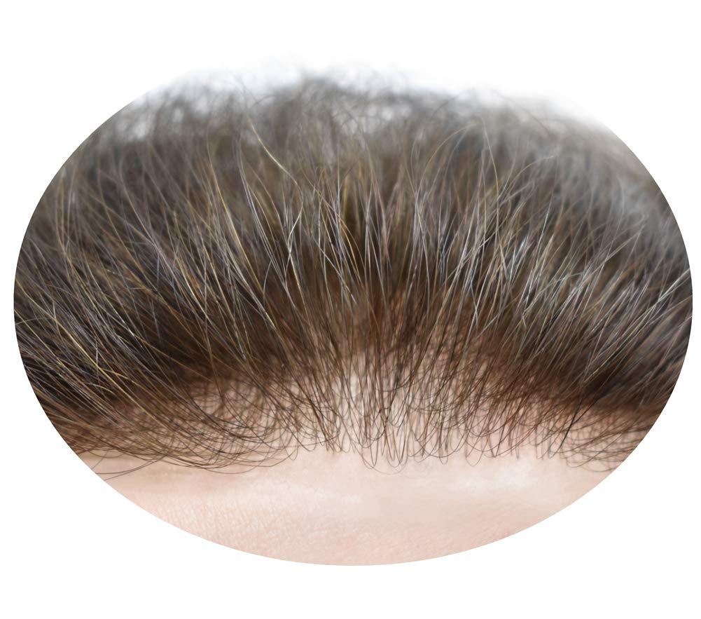 Human Hair Toupee for Men Ultra Thin Skin 0.06mm V-Looped Mens Toupee European Hair Pieces for Men Hair Replacement System Full PU Poly Mens Toupee Hairpieces (8X10"-100% Density, 2# Darkest Brown)
