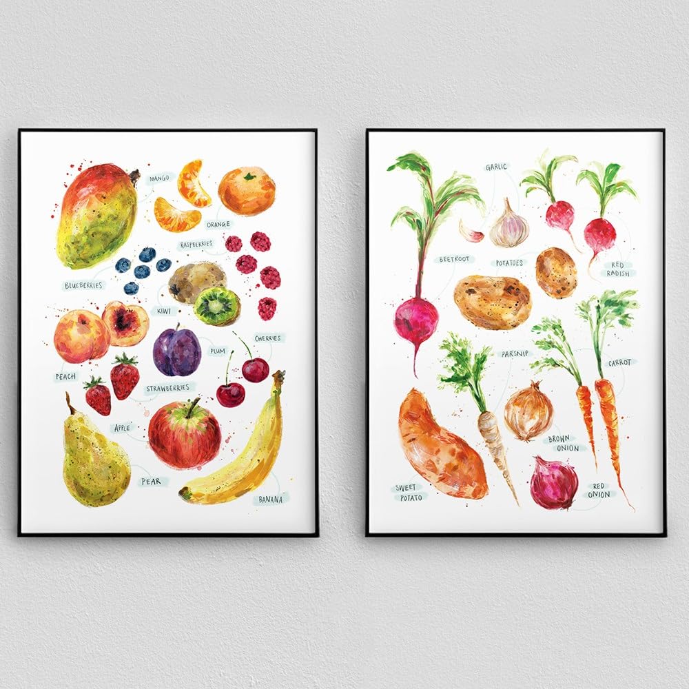 Wuhbcz Multicolored Pictures,Abstract Food Artwork Fruits And Vegetables Wall Art Canvas Painting Nordic Posters And Prints Wall Pictures For Kitchen Living Home Decoration-50 * 60Cm*2Pcs (No Frame)