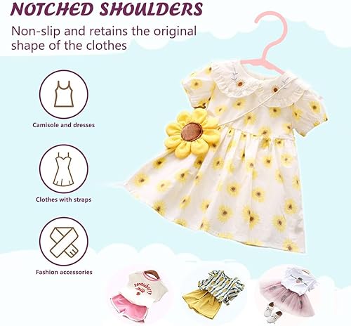 Miniatura 4 de trusir Perchas de bebé para armario, paquete de 50 perchas de plástico rosa antideslizantes para ropa de niños (rosa, 50)