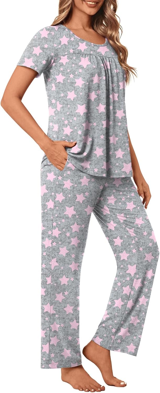 POPYOUNG Womens Pajama Sets Summer Ladies Pjs 2 Piece Loungewear with Comfy and Pockets Lightweight Sleepwear - Image 4