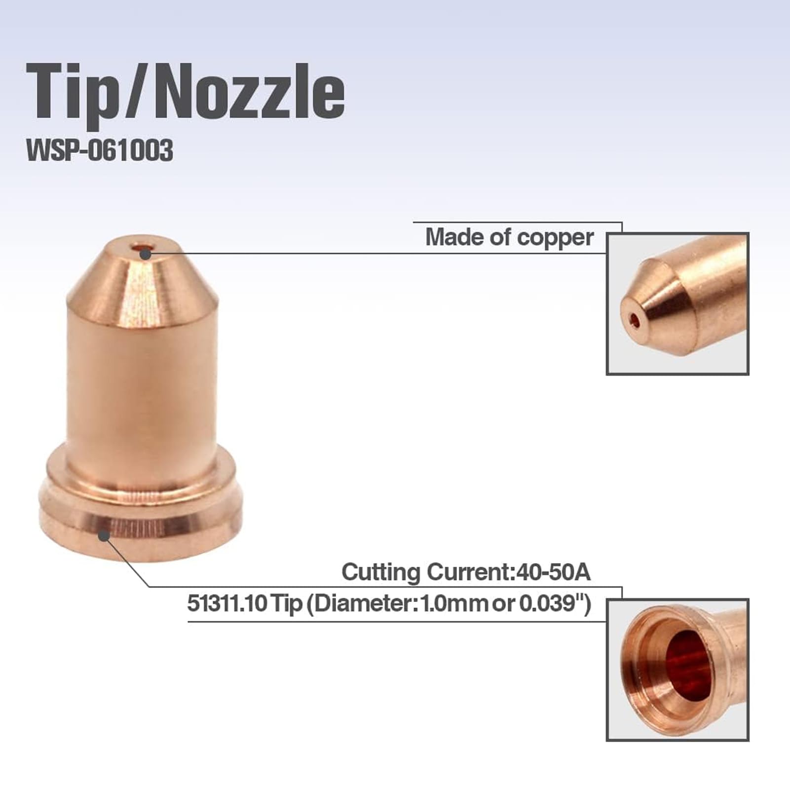 20Pcs Plasma Electrode Tip, 52558 Plasma Electrode 51311 Plasma Tip P1.3 Nozzle Brass Consumables Cutter Torch Nozzle Consumable Set for PT80 IPT?80 PTM?80