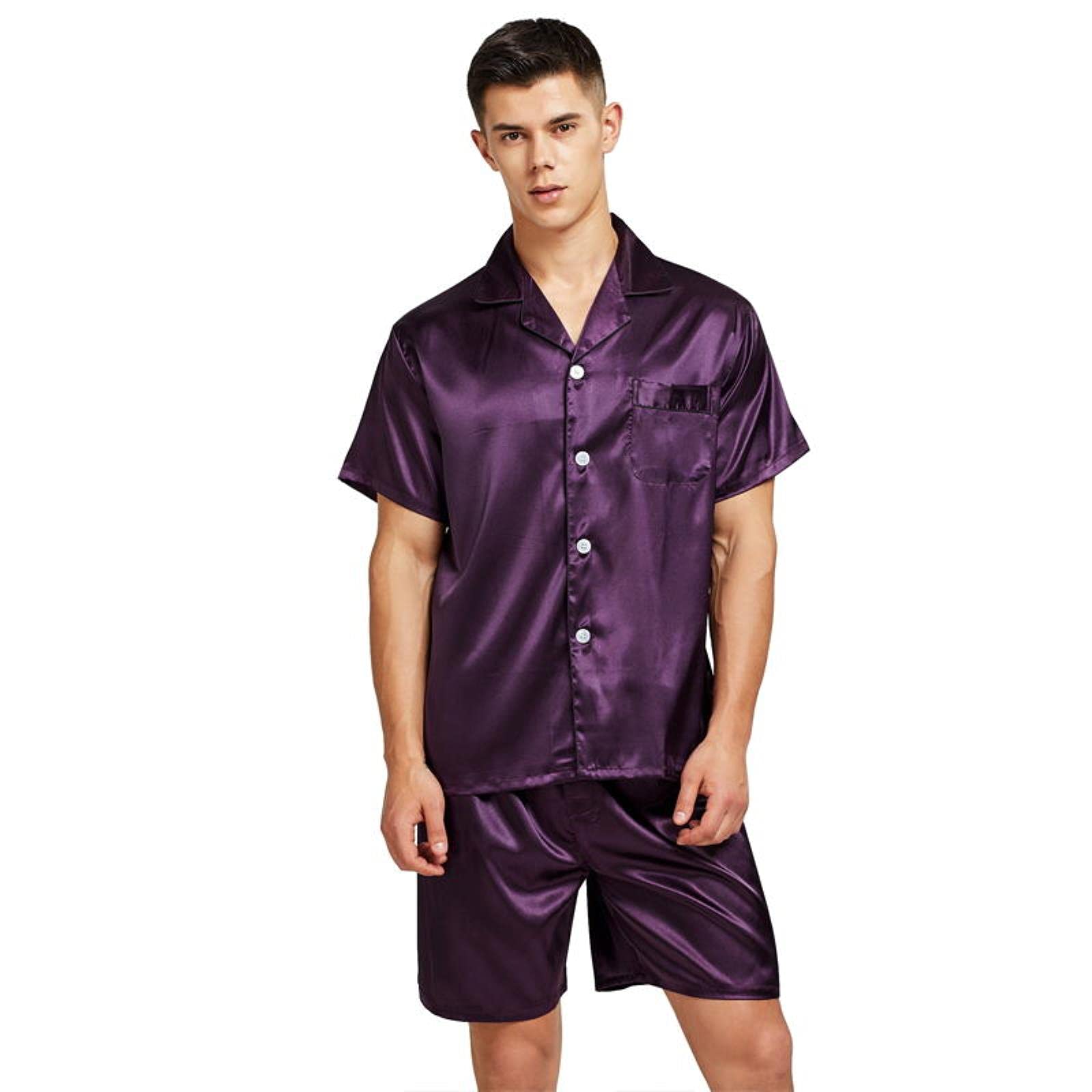 Satin -Seiden -Pyjamas Shorts für Männer Rayon Seiden Nachtwäsche Sommer männlicher Pyjama Set Weiches Nachthemd für Männer Pyjamas-Gray,XXL