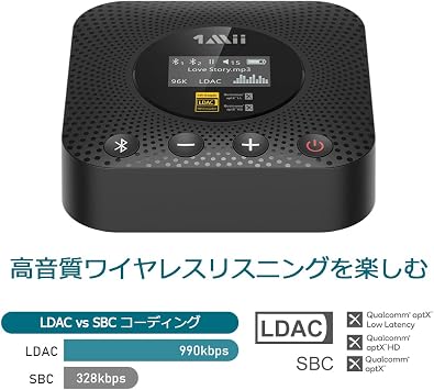 1Mii B06HD+ Bluetooth Receiver LDAC/aptX HD/LL Low Latency Audio Supported, AUX RCA Optical Coaxial Output | Bluetooth Receiver, 3.5mm Earphone Jack DAC Bluetooth 5.3 Hi-Fi 384kHz/32bit for Car/Speaker/Amplifier with OLED Display