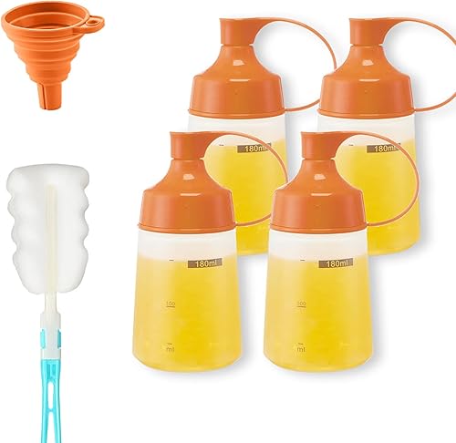 TOCKONIMN Botellas de chorro para condimentos para salsas de plástico, (4 unidades, 6 onzas) botellas de salsa de tomate con parte superior para