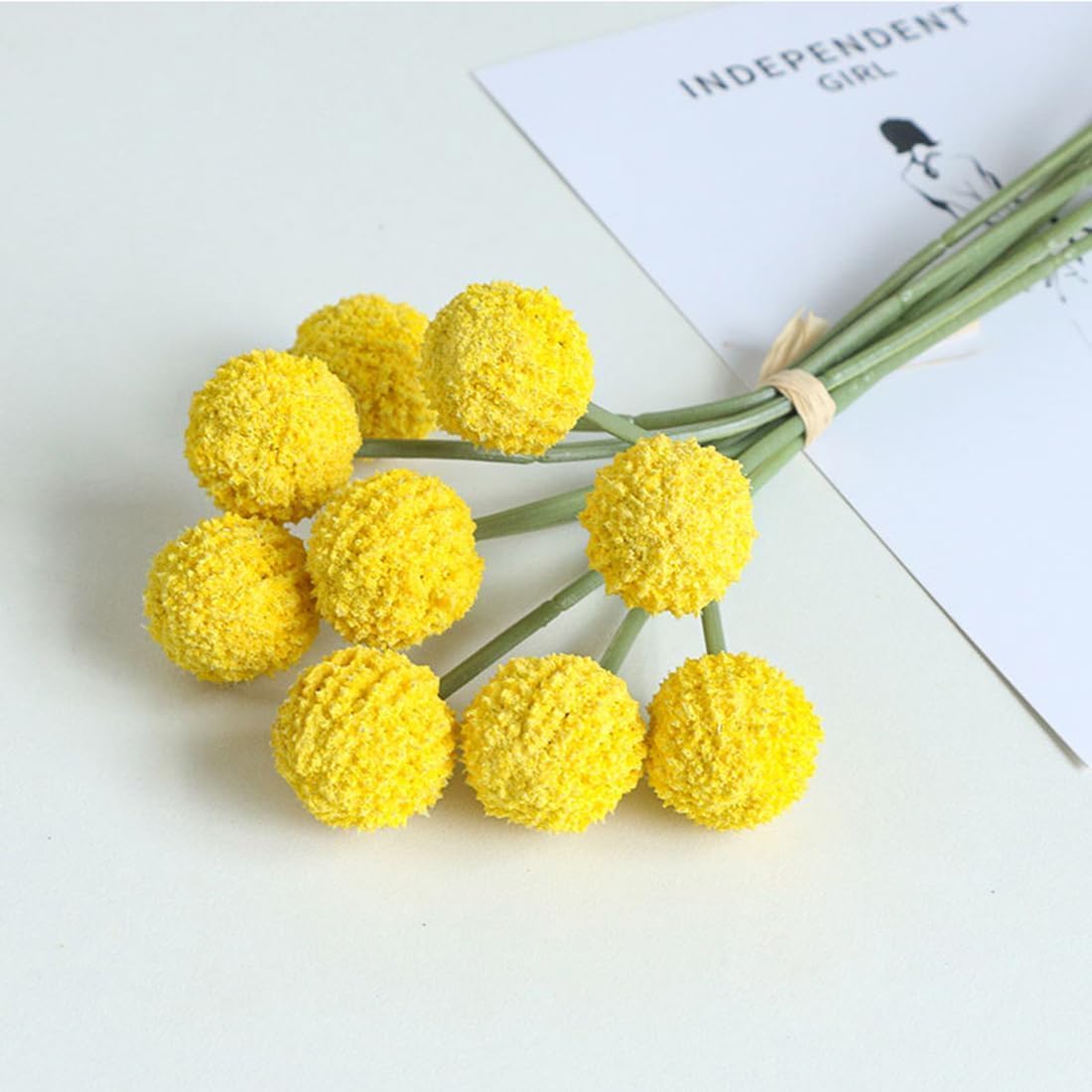 YZZY Artificial Billy Ball Flowers, Craspedia Globosa Benth, Indoor Outdoor Flowers Arrangements for Home, Holidays, Party Decoration (Light Yellow / 5pcs)