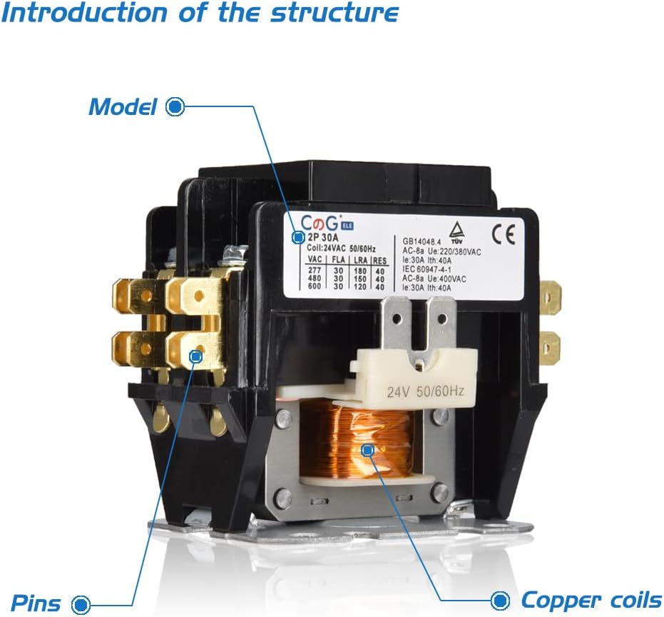 2 Pole Air Conditioner Contactor 30 Amp 24V Coil,Condenser Contactor Compressor Contactor…