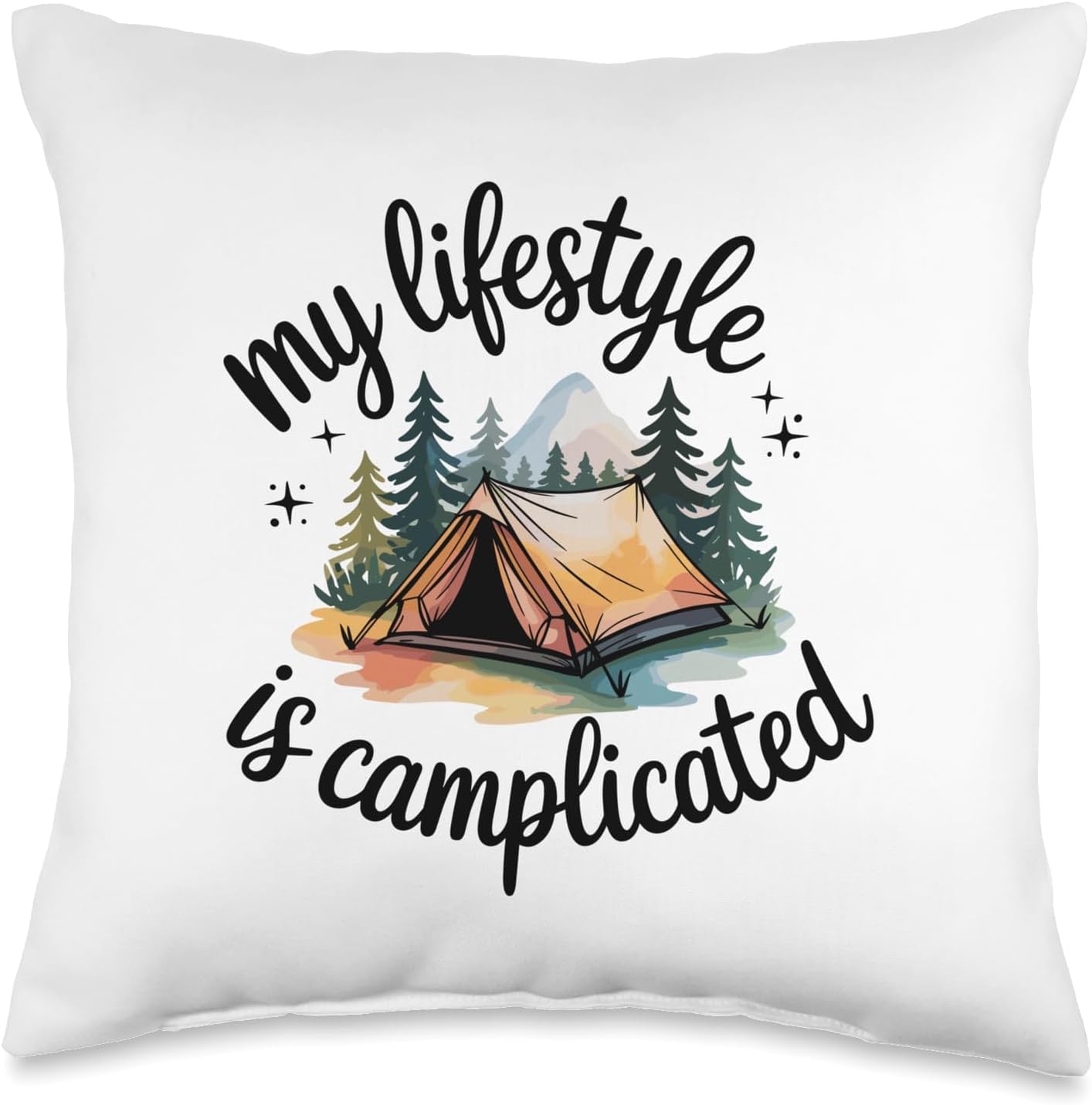 Funny Tent Camping Campground Campfire Throw Pillow
