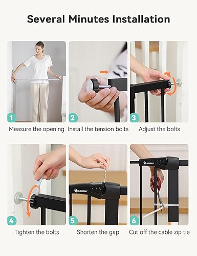 Miniatura 7 de COMOMY Puerta de bebé de 30 pulgadas de alto para puertas de escaleras, se adapta a aberturas de 29.5 a 43.3 pulgadas de ancho, puerta de perro