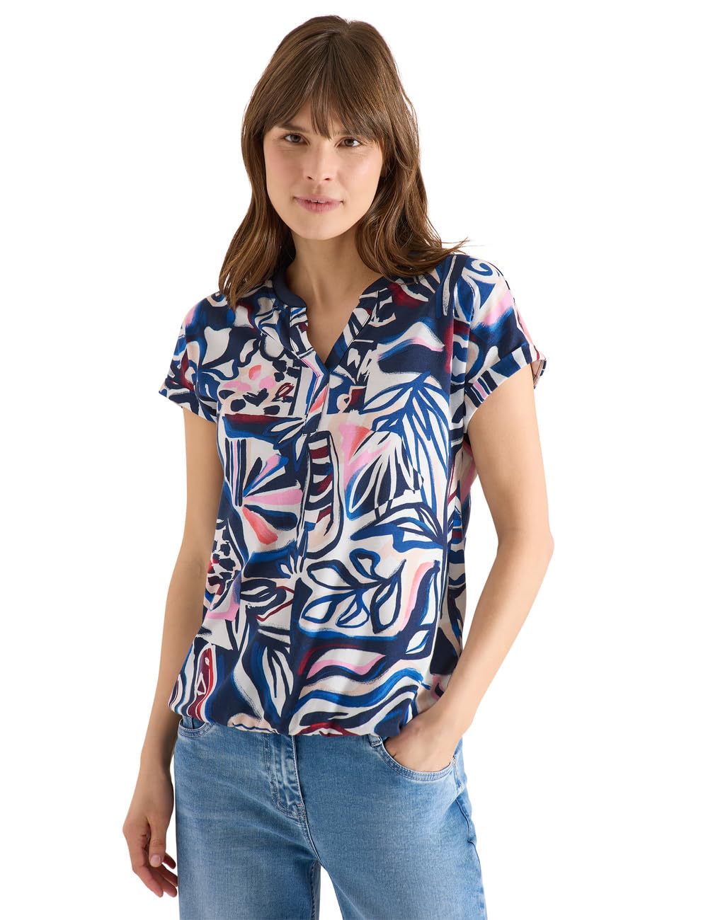 Cecil Print T-Shirt in Tunic Look Universal Blue XXL