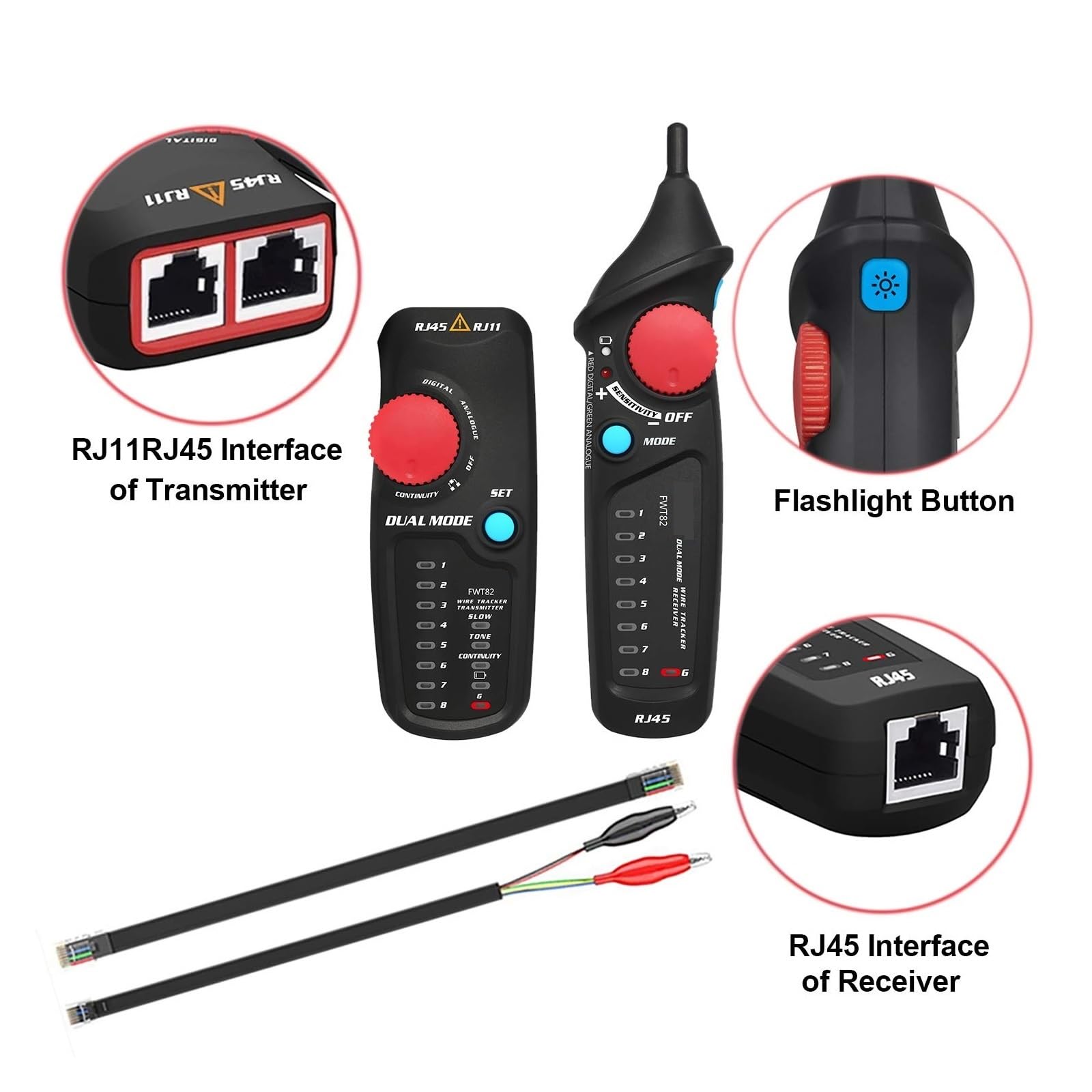 Comprobador de cable de red Rastreador De Cables RJ11 RJ45, Probador De Cable De Red, Generador De Tóner, Intercalación De Cable De Red, Buscador De Línea LAN Ethernet Con Linterna