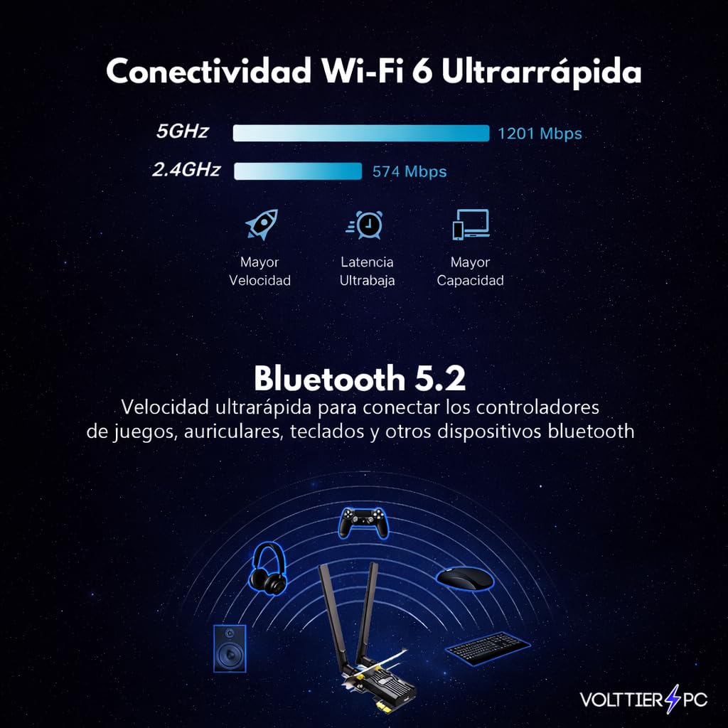 VolttierPC – PC Sobremesa Completo AMD Ryzen 7 5700G | 32GB DDR4 | 1TB SSD NVMe | Radeon Vega 8 | WiFi 6 + Bluetooth 5.2 | Windows 11 Pro | Monitor 24" 100Hz | Teclado y Ratón | PC Oficina y Trabajo
